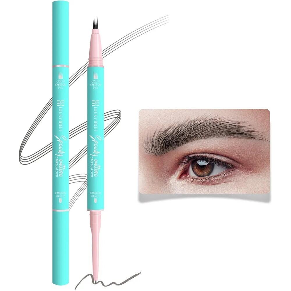 Lucky Meet 2-In-1 Eyebrow Pencil, Micro-Fork Tips Liquid Eyebrow pen Black